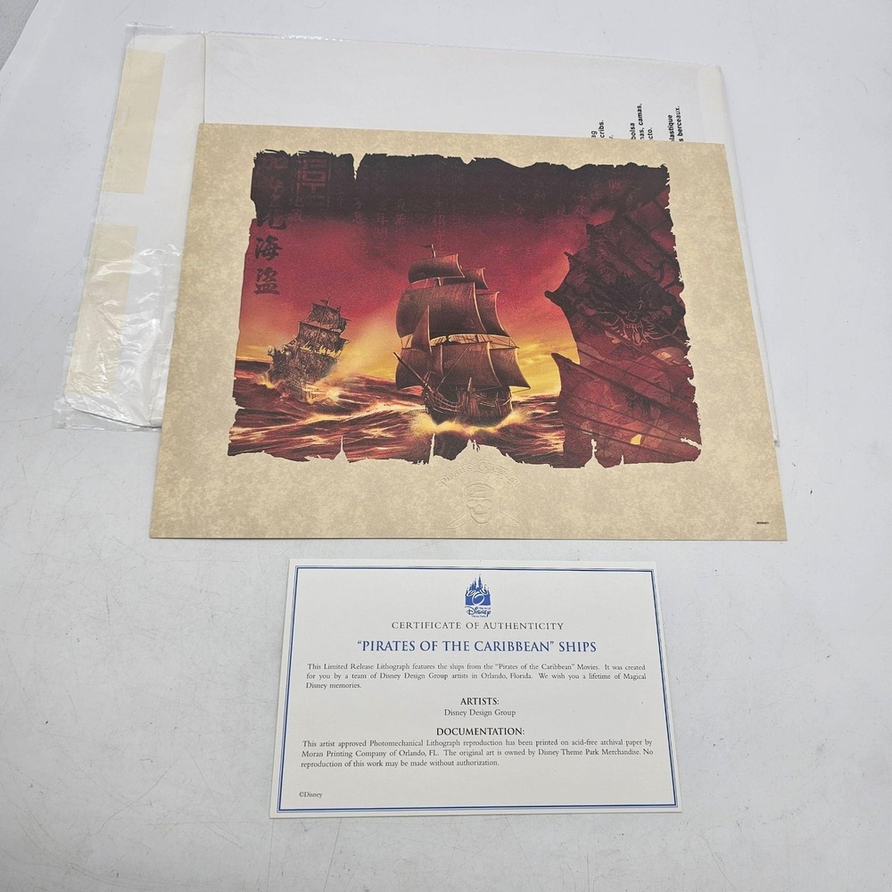 Disney Pirates Of The Caribbean Ships Limited Lithograph Print Art W/ COA USA